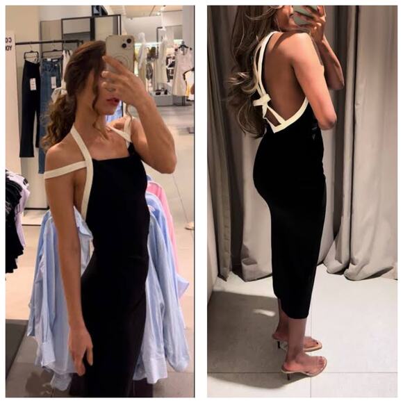 Zara Womens Black Sleeveless Halter Neck Midi Dress Small Preppy Old Money - Picture 15 of 15